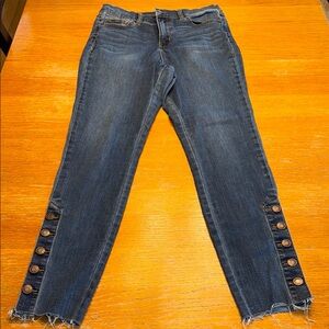 Blue Ankle Cropped Jeans with Decorative Hardware